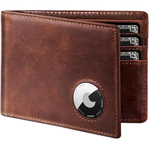 Bifold Full Grain Leather AirTag Wallet for Men, Minimalist Front Pocket Wallet - Picture 7 of 7